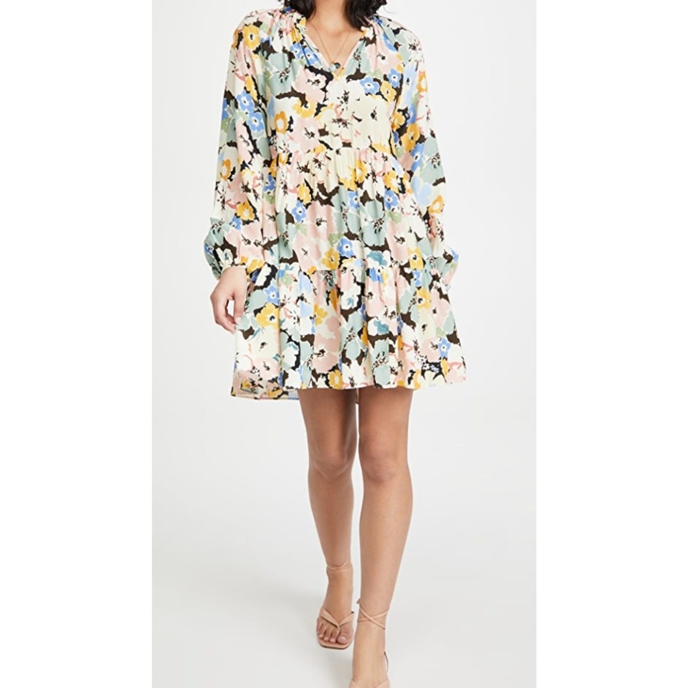 Yumi Kim Cornelia Vicky Dress Floral Tiered Mini Long Sleeve Multi Color Size S